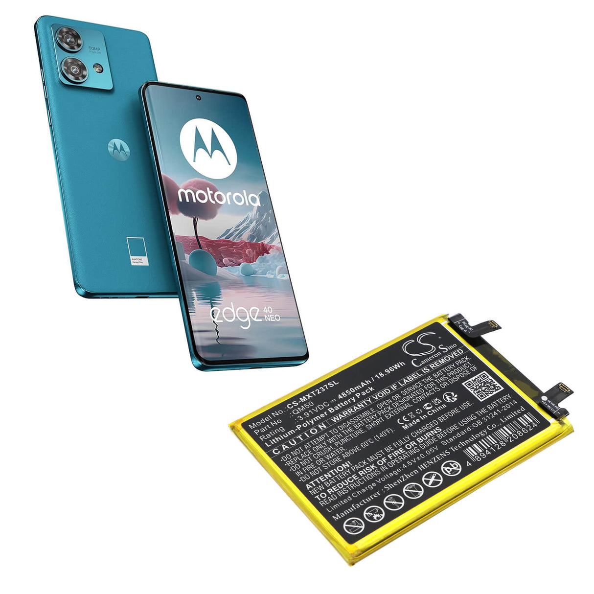 3.91V, Li-Polymer, 4850mAh, SmartPhone battery fits Motorola, Qm50, Edge 40 Neo, Xt2307-1, 18.96Wh Mobile, SmartPhone Cameron Sino Technology Limited (Smartphone)