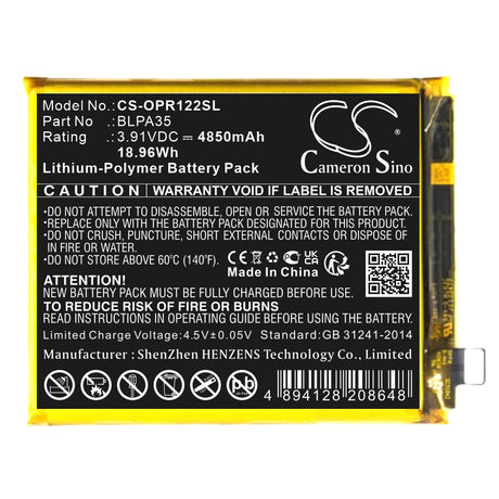 3,91V, Li-Polymer, 4850mAh, batterie de smartphone compatible Realme, Oppo, Blpa35, Realme 12 Pro Plus, 18,96Wh Mobile, Smartphone Cameron Sino Technology Limited (Smartphone)