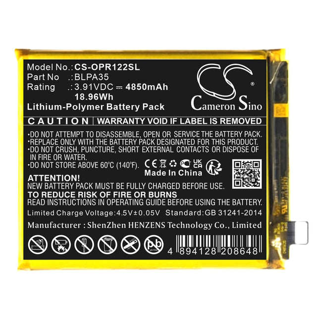 3,91V, Li-Polymer, 4850mAh, batterie de smartphone compatible Realme, Oppo, Blpa35, Realme 12 Pro Plus, 18,96Wh Mobile, Smartphone Cameron Sino Technology Limited (Smartphone)