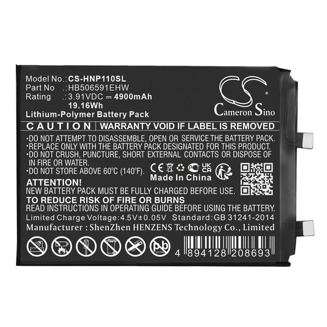 3.91V, Li-Polymer, 4900mAh, batterie de smartphone compatible avec Honor, Hb506591ehw, 100 Pro, Maa-an10, 19.16Wh Mobile, Smartphone Cameron Sino Technology Limited (Smartphone)