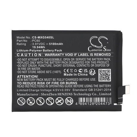 3.91V, Li-Polymer, 5100mAh, SmartPhone battery fits Motorola, Pc60, Moto G54, Xt2343, 19.94Wh Mobile, SmartPhone Cameron Sino Technology Limited (Smartphone)