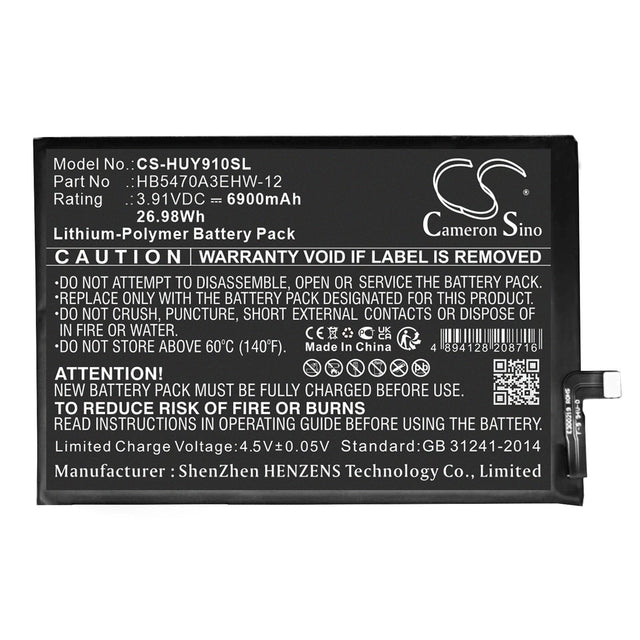 3,91V, Li-Polymer, 6900mAh, batterie de smartphone compatible avec Huawei, Hb5470a3ehw-12, Changxiang 60x, Enjoy 60x 4g, 26,98Wh Mobile, Smartphone Cameron Sino Technology Limited (Smartphone)