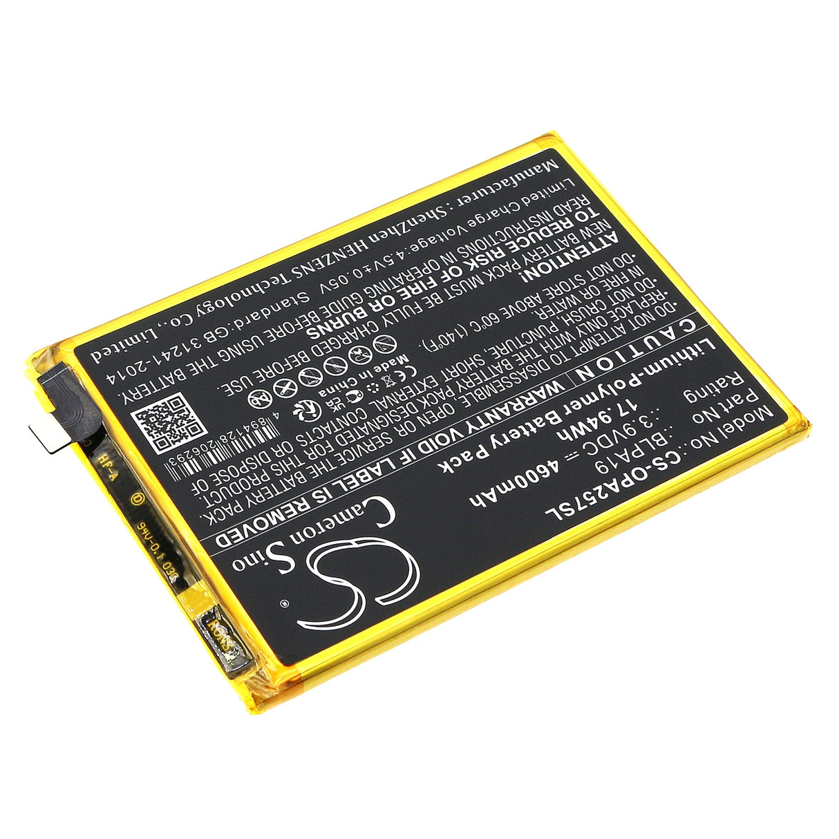 3.9V, Li-Polymer, 4600mAh, SmartPhone battery fits Oppo, Blpa19, A58, Cph2577, 17.94Wh Mobile, SmartPhone Cameron Sino Technology Limited (Smartphone)