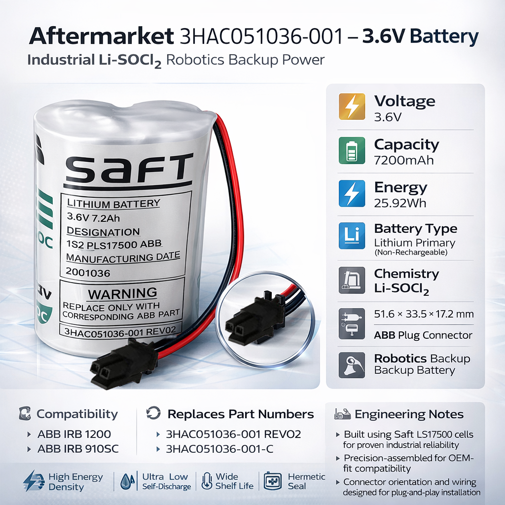 PLC Battery For Abb Robotics 3hac051036-001 Rev02 B 3.6v, 7200mah Robotics Battery BB Generic