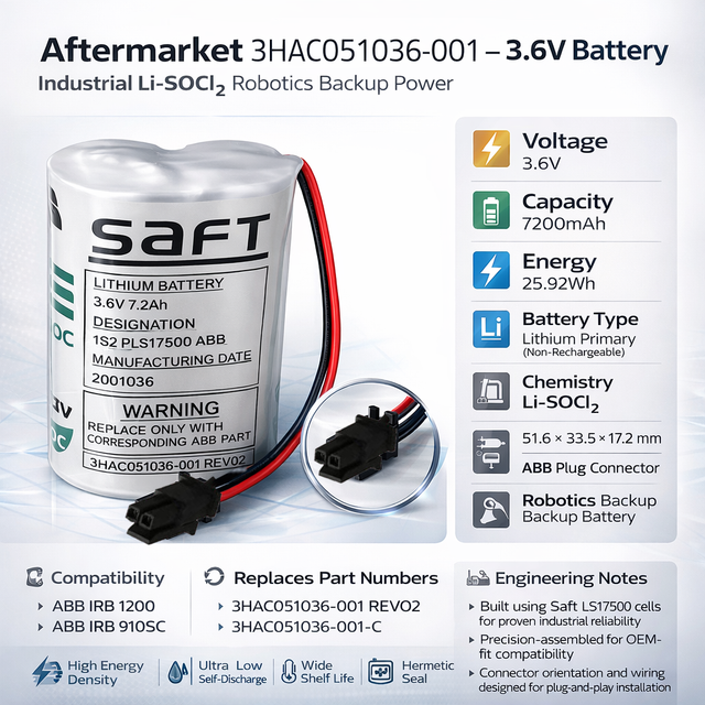 PLC Battery For Abb Robotics 3hac051036-001 Rev02 B 3.6v, 7200mah Robotics Battery BB Generic