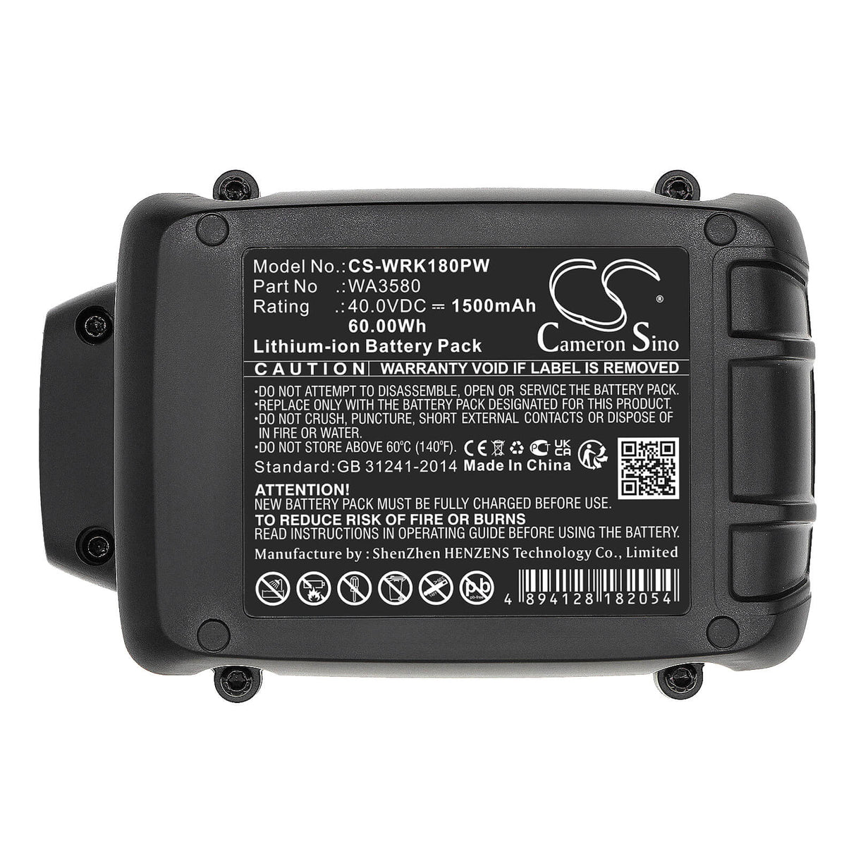 40.0V, Li-ion, 1500mAh, Power Tools battery fits Worx, Wa3580, Wa3747, Wa3877, 60Wh Power Tools Cameron Sino Technology Limited (Power Tools)