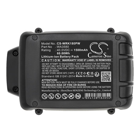 40.0V, Li-ion, 1500mAh, Power Tools battery fits Worx, Wa3580, Wa3747, Wa3877, 60Wh Power Tools Cameron Sino Technology Limited (Power Tools)