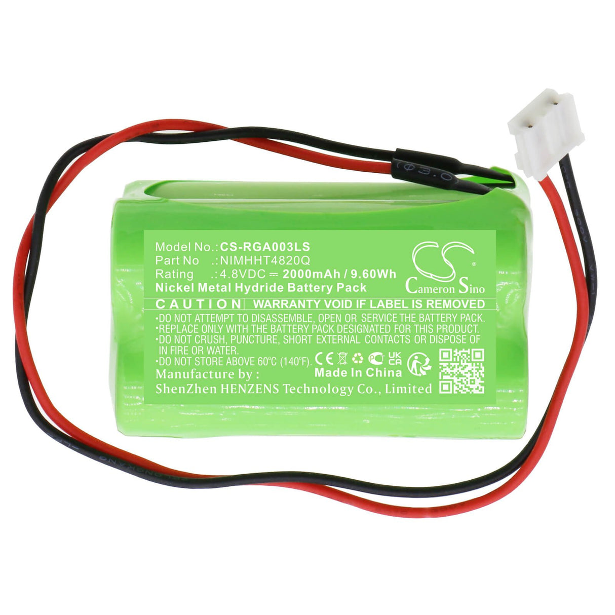 4,8V, Ni-MH, 2000mAh, Batterie d'éclairage de secours compatible avec Rp-technik, Abm, Nimhht4820q, 9,6Wh Éclairage d'urgence Cameron Sino Technology Limited