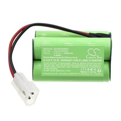 4.8V, Ni-MH, 2000mAh, Vacuum battery fits Philips, Fc6126/01, 9.60Wh Vacuum Cameron Sino Technology Limited