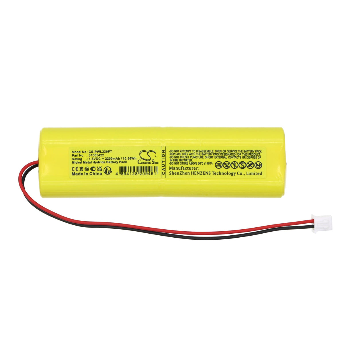4.8V, Ni-MH, 2200mAh, Flashlight battery fits Perel, 31065422, Ewl23, 10.56Wh Flashlight Cameron Sino Technology Limited