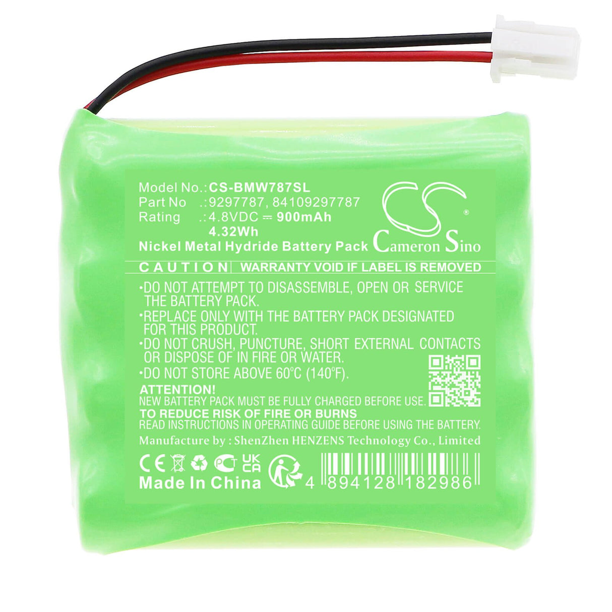 4.8V, Ni-MH, 900mAh, Emergency Supply battery fits Bmw, 84 10 9 297 787, 1er (f20), 1er (f21), 4.32Wh Emergency Supply Cameron Sino Technology Limited