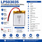 3.7v, Protected Li-polymer, 500mah, Battery Fits Lp503035, 503035, 1.85wh Sealed Lead Acid (Special) CB Generic