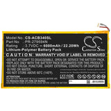 3.7V, Li-Polymer, 6000mAh, Tablet battery fits Acer, Pr-279594n, Iconia One 10 B3-a40, 22.20Wh Tablet Cameron Sino Technology Limited