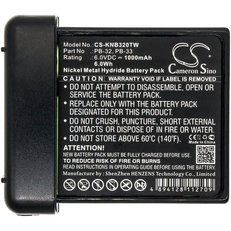 6.0V, Ni-MH, 1000mAh, Two-Way Radio battery fits Kenwood, Pb-32, H-79a, Th-208, 6Wh Two-Way Radio Cameron Sino Technology Limited