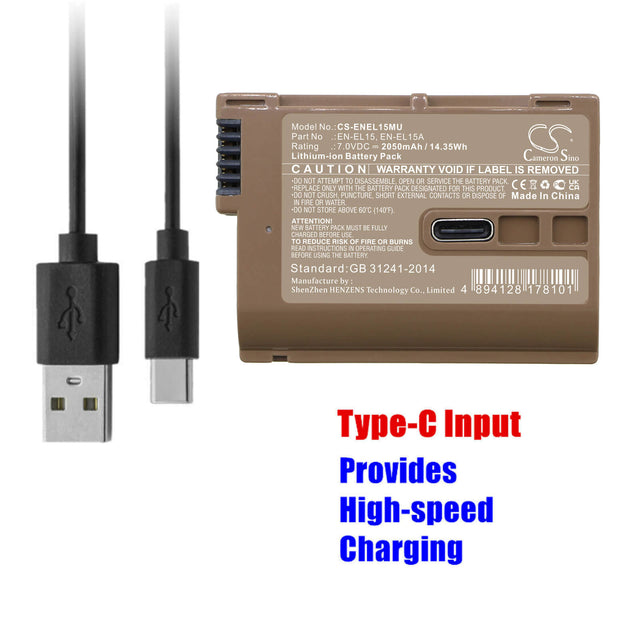 7.0V, Li-ion, 2050mAh, Camera battery fits Nikon, En-el15, 1 V1, Coolpix D7000, 14.35Wh Camera Cameron Sino Technology Limited (Camera)