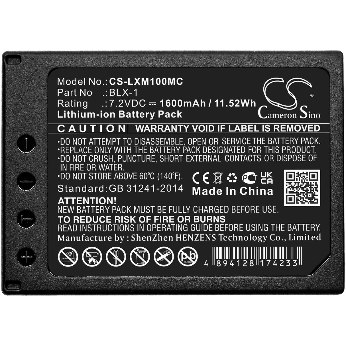 7.2V, Li-ion, 1600mAh, Camera battery fits Olympus, Blx-1, Om System Om-1, Om-1 Mirrorless, 11.52Wh Camera Cameron Sino Technology Limited (Camera)