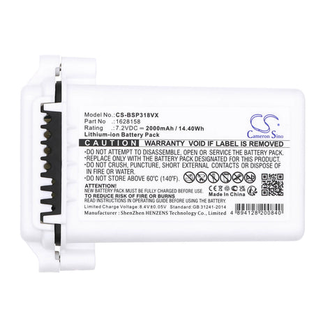 7.2V, Li-ion, 2000mAh, Battery fits Bissell, 3180+, 3181+, 14.40Wh Vacuum Cameron Sino Technology Limited
