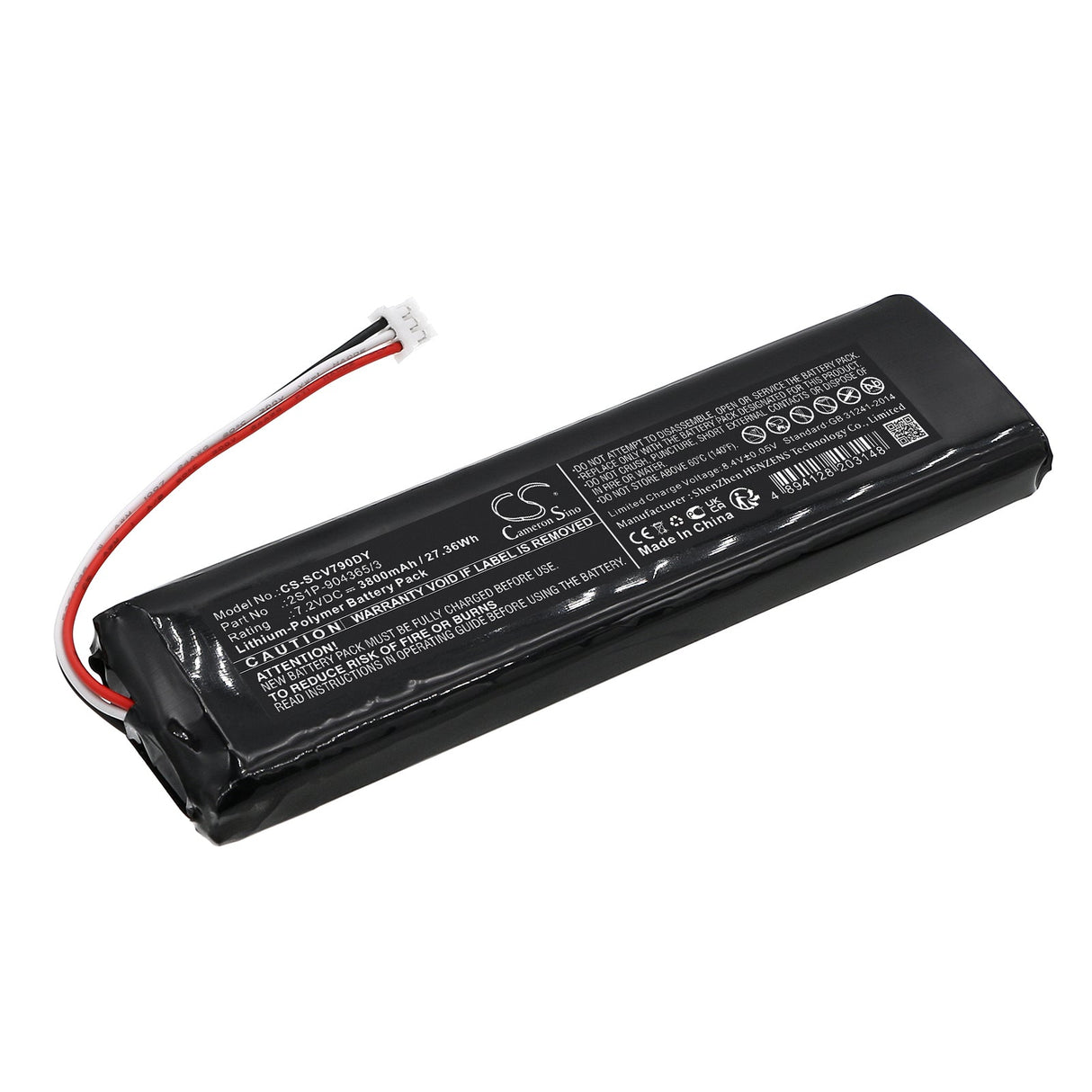 7.2V, Li-Polymer, 3800mAh, DVD Player battery fits Sencor, 2s1p-904365/3, Spv7903t, Spv-7903t, 27.36Wh DVD Player Cameron Sino Technology Limited