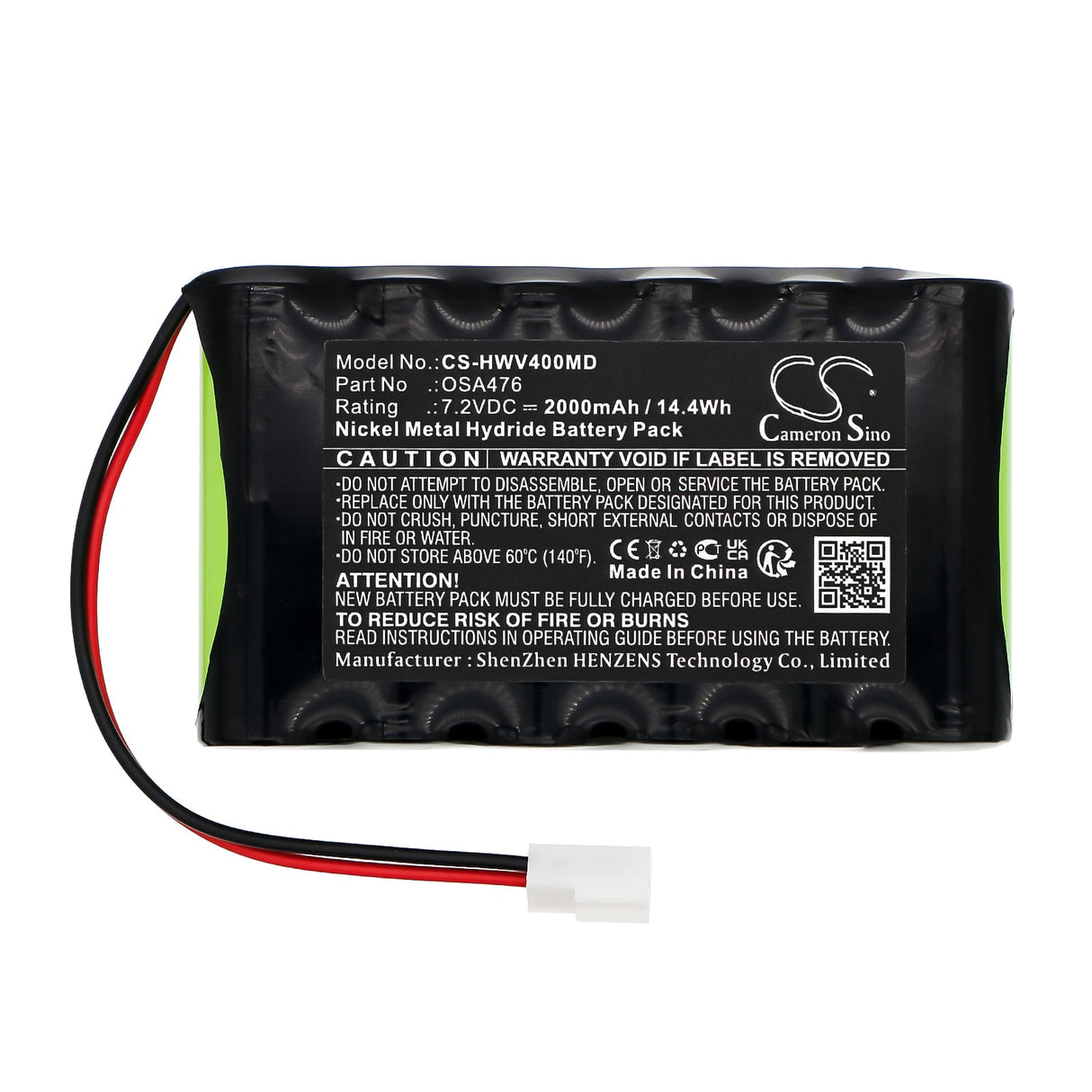 7.2V, Ni-MH, 2000mAh, Medical battery fits H-wave, H4, Otc, 14.4Wh Medical Cameron Sino Technology Limited (Medical)