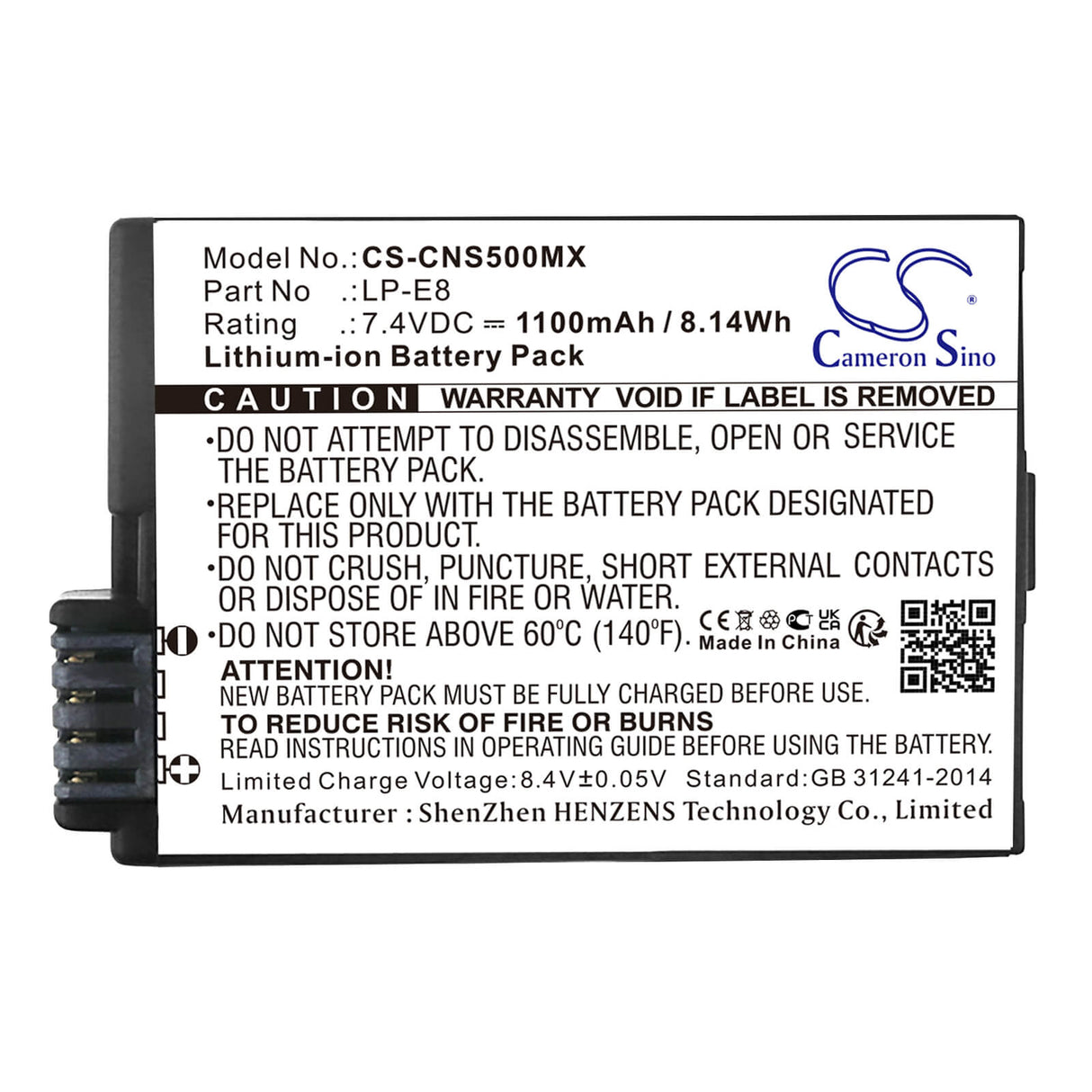 7.4V, Li-ion, 1100mAh, Camera battery fits Canon, Lc-e8, Ef-s, Eos 550d, 8.14Wh Camera Cameron Sino Technology Limited (Camera)