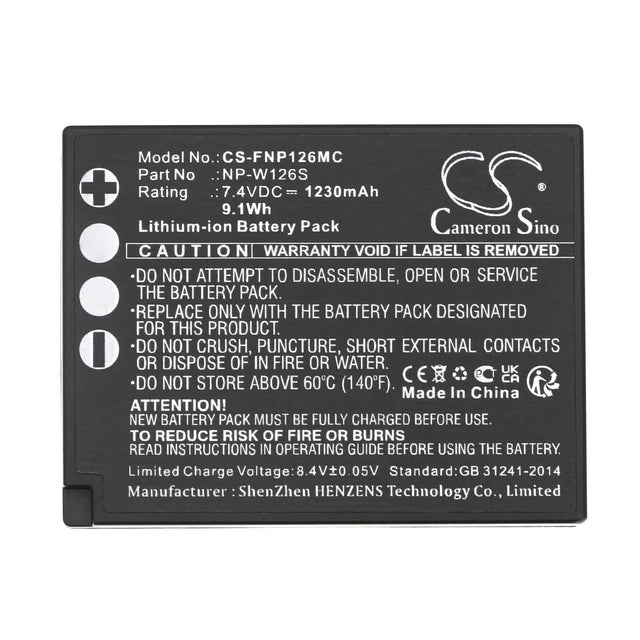 7.4V, Li-ion, 1230mAh, Camera battery fits Fujifilm, Np-w126, Finepix Hs30, Finepix Hs30exr, 9.102Wh Camera Cameron Sino Technology Limited (Camera)