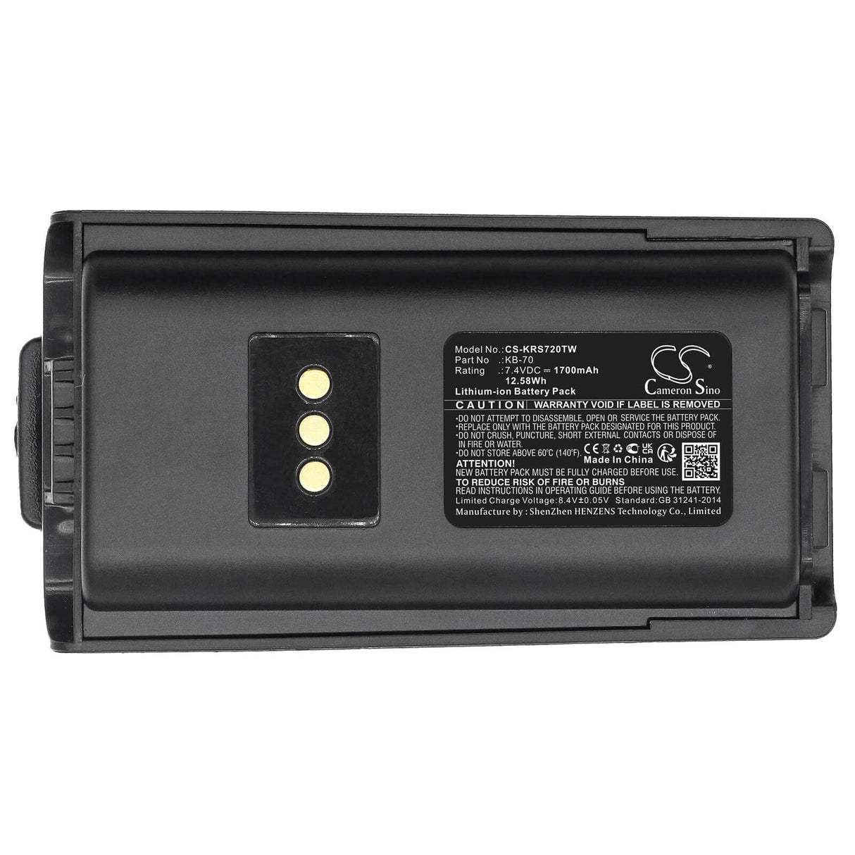 7.4V, Li-ion, 1700mAh, Two-Way Radio battery fits Kirisun, Kb-70, Pt4208, Pt7200, 12.58Wh Two-Way Radio Cameron Sino Technology Limited