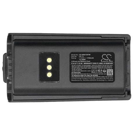 7.4V, Li-ion, 1700mAh, Two-Way Radio battery fits Kirisun, Kb-70, Pt4208, Pt7200, 12.58Wh Two-Way Radio Cameron Sino Technology Limited