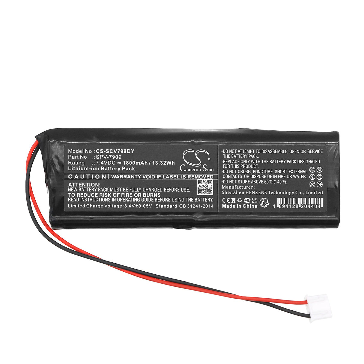 7.4V, Li-ion, 1800mAh, DVD Player battery fits Sencor, Spv-7909, Spv7909, Spv-7909t, 13.32Wh DVD Player Cameron Sino Technology Limited