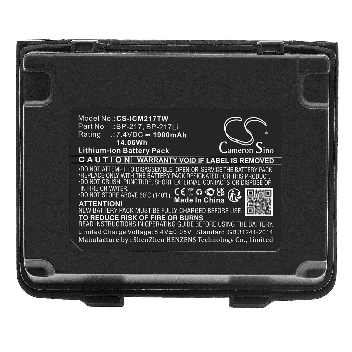 7.4V, Li-ion, 1900mAh, Two-Way Radio battery fits Icom, Bp-217, Ic-80ad, Ic-91a, 14.06Wh Two-Way Radio Cameron Sino Technology Limited