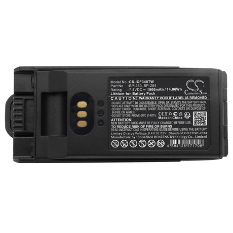 7.4V, Li-ion, 1900mAh, Two-Way Radio battery fits Icom, Bp-283, Ic-f3400, Ic-f3400d, 14.06Wh Two-Way Radio Cameron Sino Technology Limited