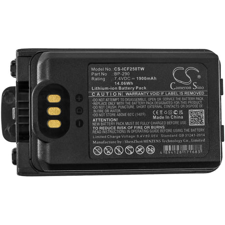 7.4V, Li-ion, 1900mAh, Two-Way Radio battery fits Icom, Bp-290, Ic-f52d, Ic-f62d, 14.06Wh Two-Way Radio Cameron Sino Technology Limited