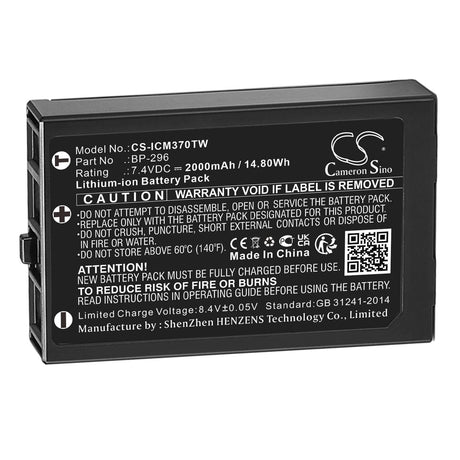 3.7V, Li-ion, 2000mAh, Two-Way Radio battery fits Icom, Bp-296, Ic-m37, Ic-m37e, 7.4Wh Two-Way Radio Cameron Sino Technology Limited