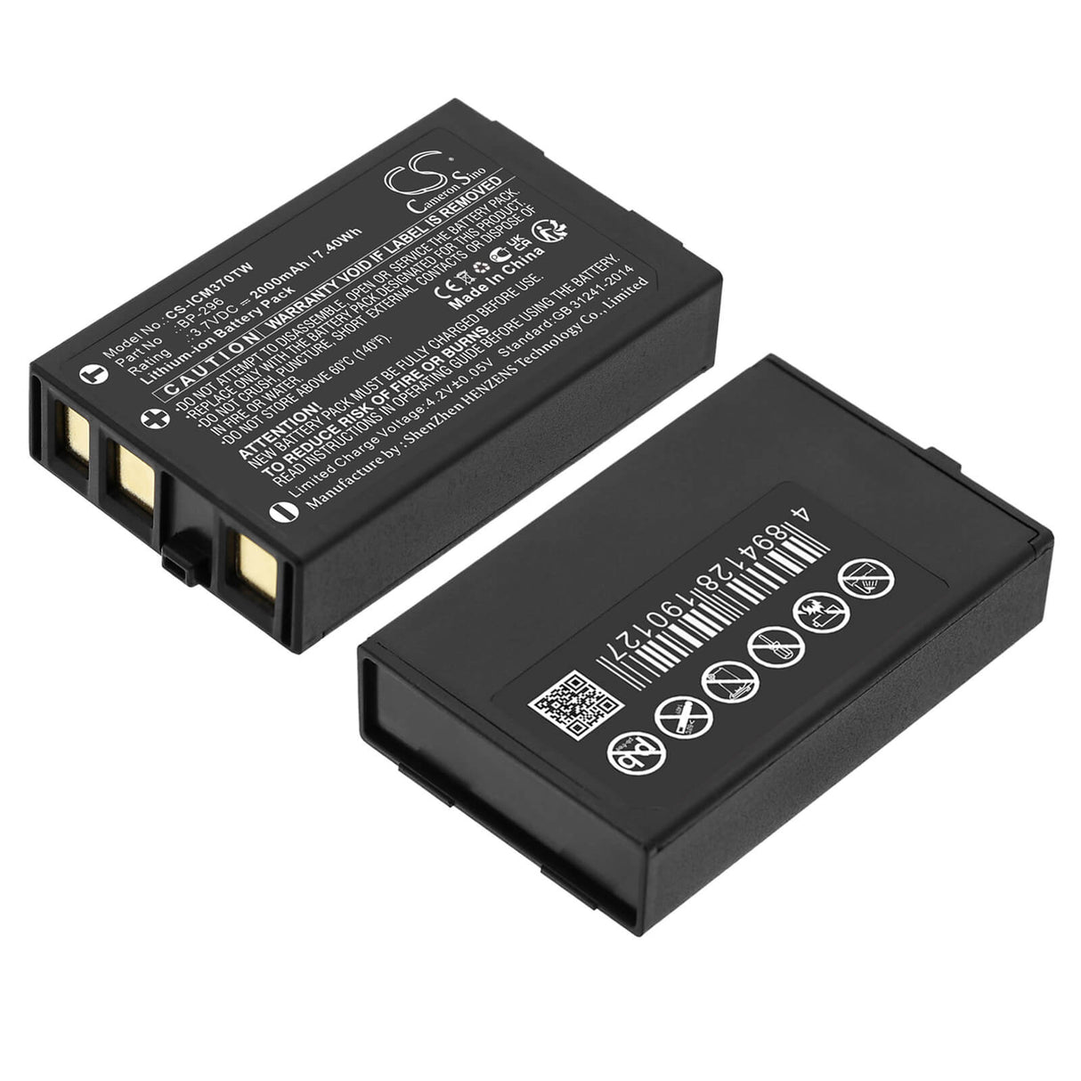 3.7V, Li-ion, 2000mAh, Two-Way Radio battery fits Icom, Bp-296, Ic-m37, Ic-m37e, 7.4Wh Two-Way Radio Cameron Sino Technology Limited