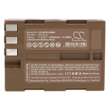 7.4V, Li-ion, 2000mAh, Camera battery fits Nikon, En-el3e, D100, D200, 14.8Wh Camera Cameron Sino Technology Limited (Camera)