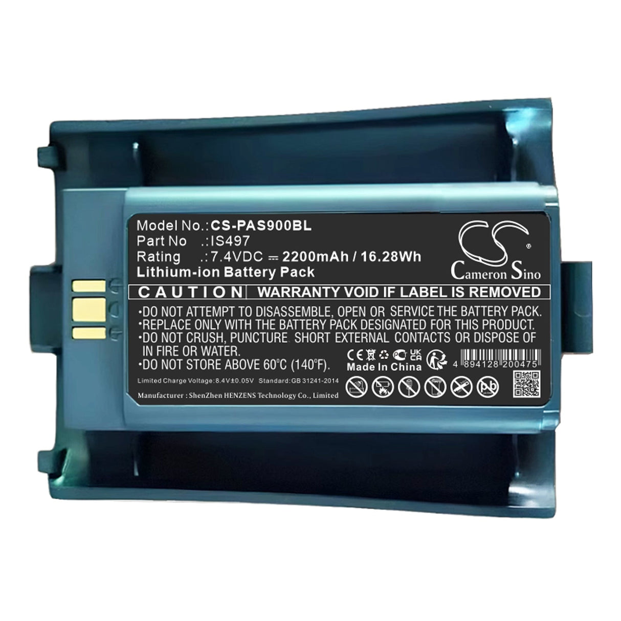7.4V, Li-ion, 2200mAh, Payment Terminal battery fits Pax, Is497, S90, 16.28Wh Payment Terminal Cameron Sino Technology Limited