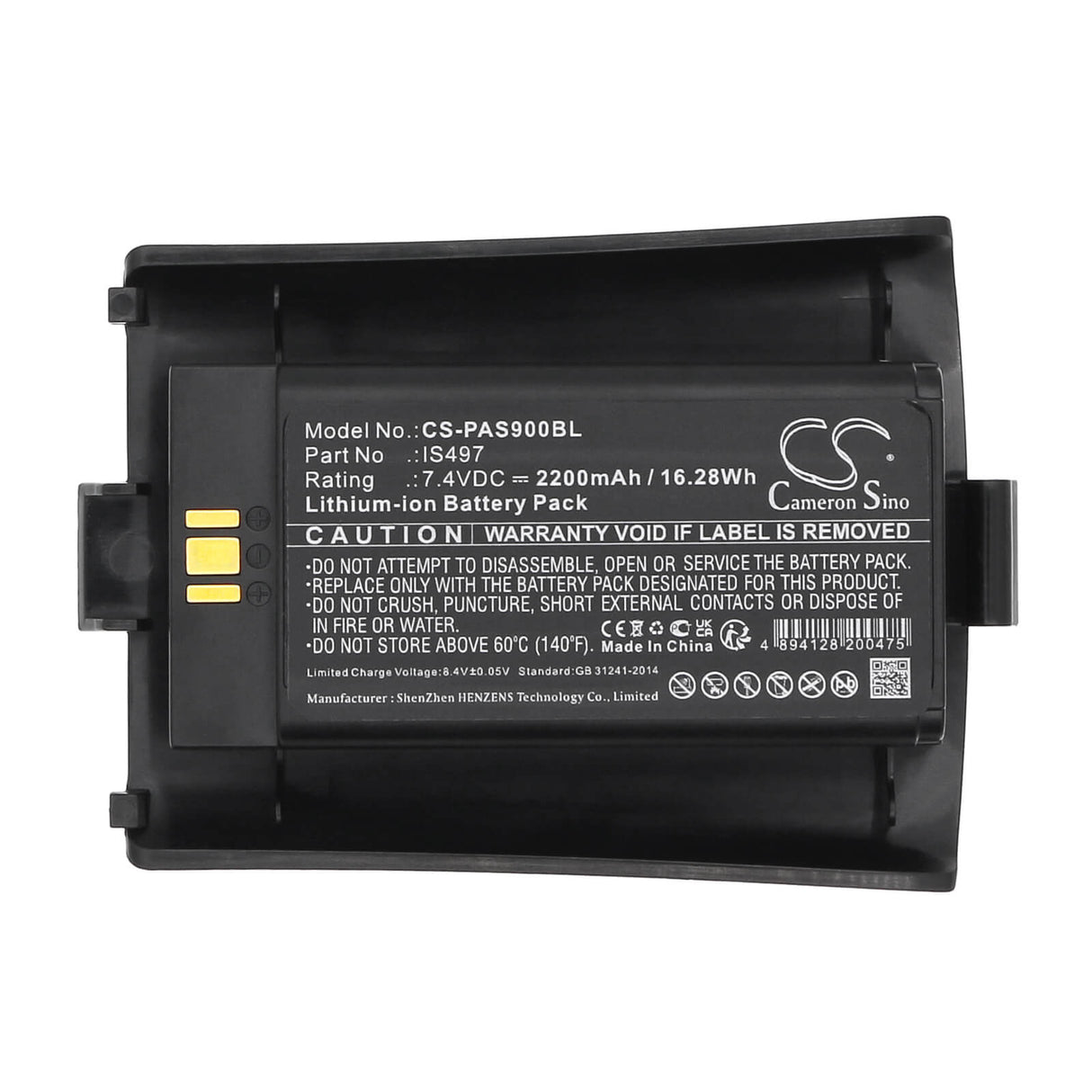 7.4V, Li-ion, 2200mAh, Payment Terminal battery fits Pax, Is497, S90, 16.28Wh Payment Terminal Cameron Sino Technology Limited