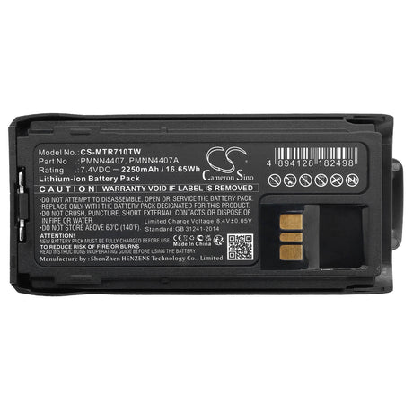 7.4V, Li-ion, 2250mAh, Two-Way Radio battery fits Motorola, Pmnn4407, R7, R7a, 16.65Wh Two-Way Radio Cameron Sino Technology Limited