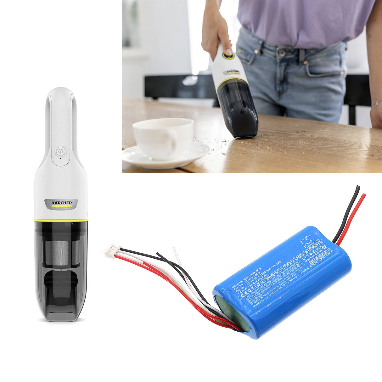 7.4V, Li-ion, 2500mAh, Vacuum battery fits Karcher, 1.198-400.0, Vch2, 18.5Wh Vacuum Cameron Sino Technology Limited