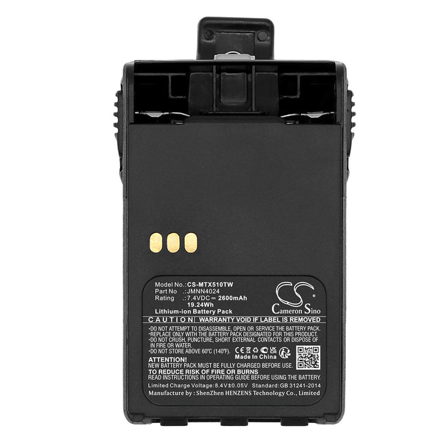 7.4V, Li-ion, 2600mAh, Two-Way Radio battery fits Motorola, Jmnn4023, Ex500, Ex560, 19.24Wh Two-Way Radio Cameron Sino Technology Limited