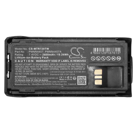 7.4V, Li-ion, 2600mAh, Two-Way Radio battery fits Motorola, Pmnn4407, R7, R7a, 19.24Wh Two-Way Radio Cameron Sino Technology Limited