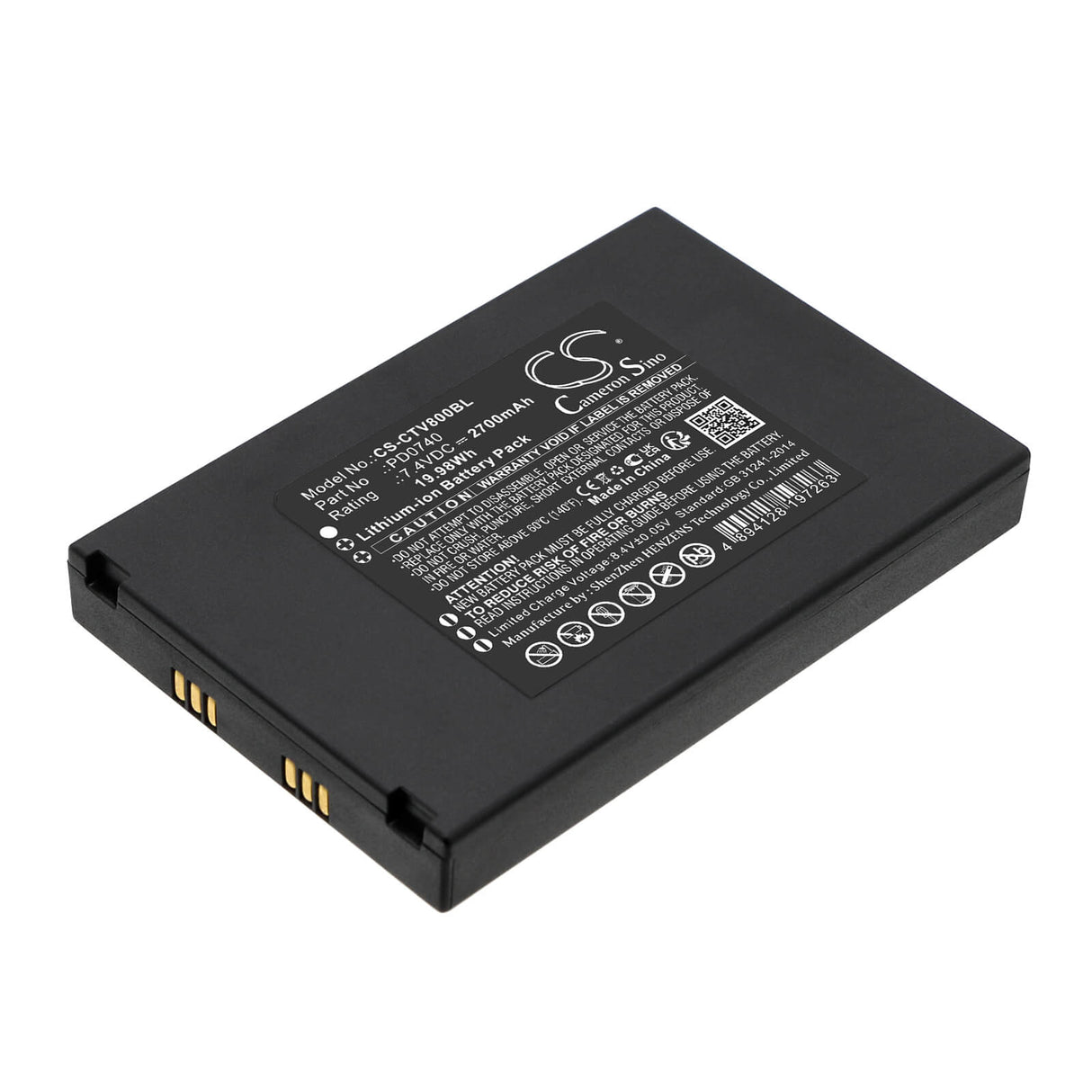 7,4V, Li-ion, 2700mAh, batterie de terminal de paiement compatible avec Centerm, Pd0740, K9, V8, 19,98Wh Terminal de paiement Cameron Sino Technology Limited