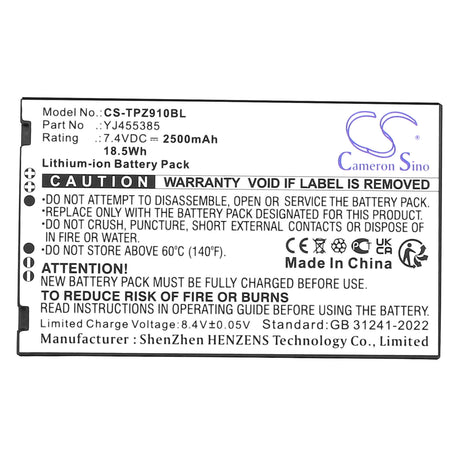 7.4V, Li-ion, 2800mAh, Payment Terminal battery fits Topwise, Yj455385, Z91, 20.72Wh Payment Terminal Cameron Sino Technology Limited