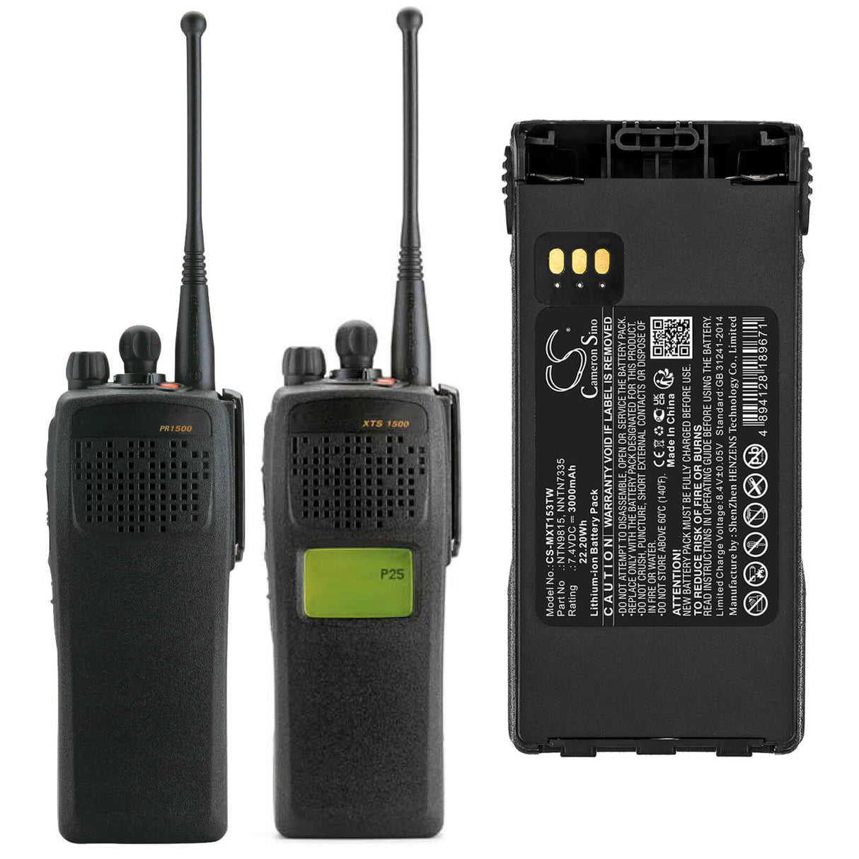 7.4V, Li-ion, 3000mAh, Two-Way Radio battery fits Motorola, Hnn9815, Mt1500, Nt1500, 22.2Wh Two-Way Radio Cameron Sino Technology Limited