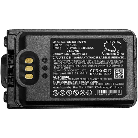 7.4V, Li-ion, 3300mAh, Two-Way Radio battery fits Icom, Bp-294, Ic-f52d, Ic-f62d, 24.42Wh Two-Way Radio Cameron Sino Technology Limited