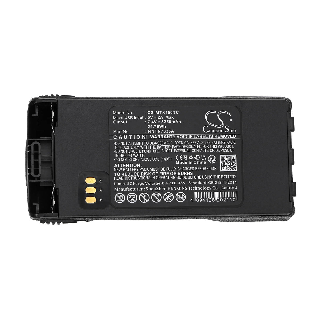 7.4V, Li-ion, 3350mAh, Two-Way Radio Battery with USB-C charge port fits Motorola, Mt1500, Nt1500, 24.79Wh Two-Way Radio Cameron Sino Technology Limited