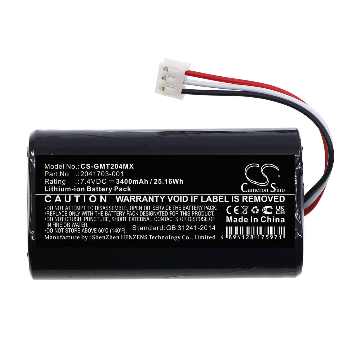 7.4V, Li-ion, 3400mAh, Medical battery fits Ge, 2041703-001, Mini Telemetry Transmitter, 25.16Wh Medical Cameron Sino Technology Limited (Medical)