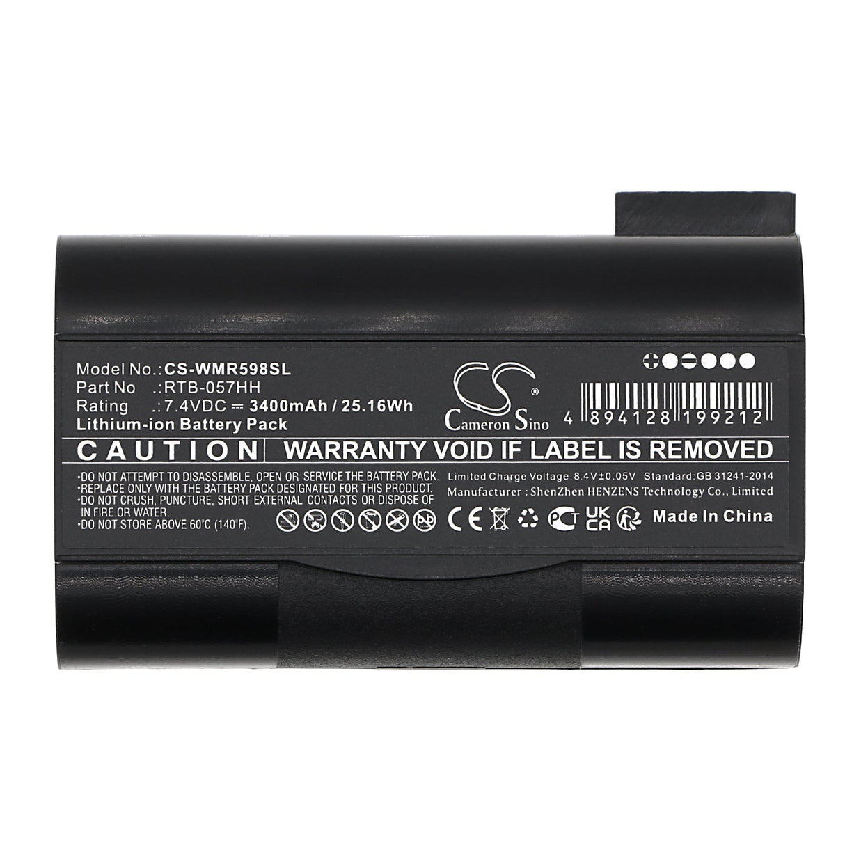 7.4V, Li-ion, 3400mAh, Tablet Battery fits Winmate, R05i98h-rtd1, 25.16Wh Tablet Cameron Sino Technology Limited