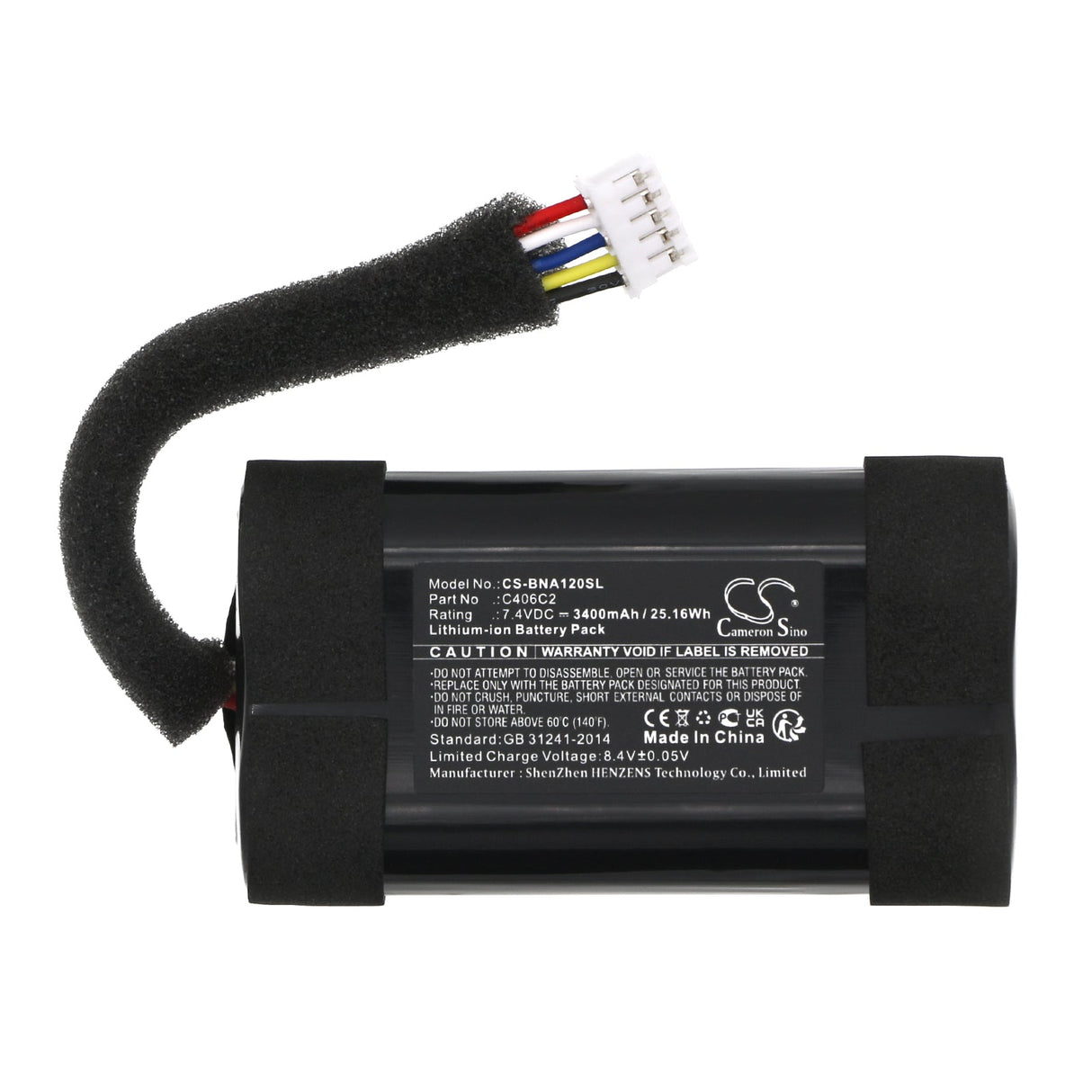 7.4V, Li-ion, 3400mAh, Speaker battery fits Bang & Olufsen, Beoplay A1 2nd Gen, 25.16Wh Speaker Cameron Sino Technology Limited