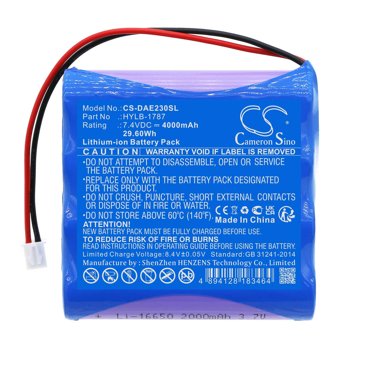 7.4V, Li-ion, 4000mAh, Equipment battery fits Deli, Hylb-1787, AE2300, Ae2300h, 29.6Wh Equipment, Survey, Test Cameron Sino Technology Limited
