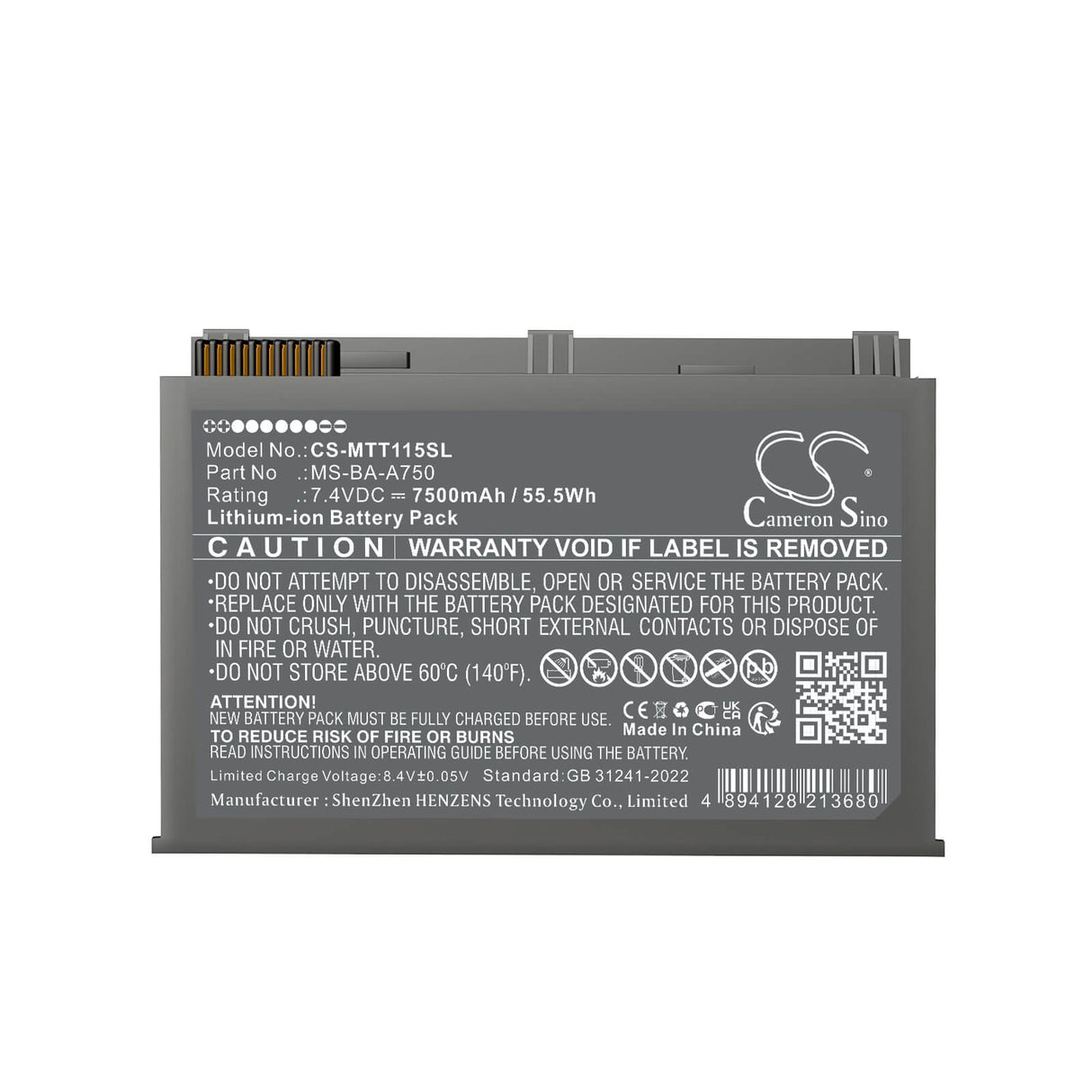 7.4V, Li-ion, 7500mAh, Equipment, Survey, Test battery fits Micsig, Sto1000, Sto1000c/e, 55.5Wh Equipment, Survey, Test Cameron Sino Technology Limited